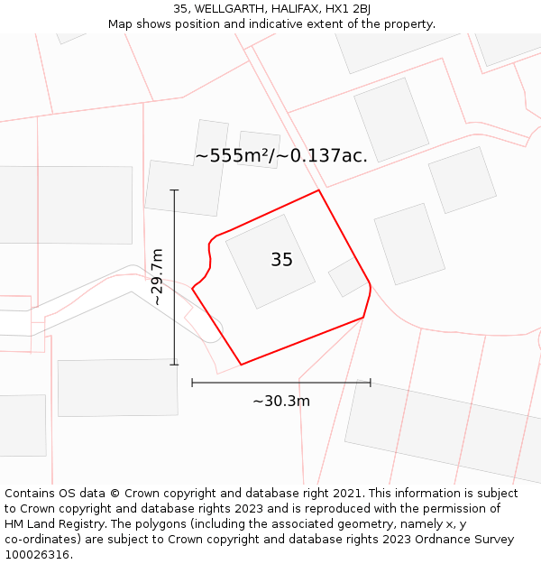 35, WELLGARTH, HALIFAX, HX1 2BJ: Plot and title map