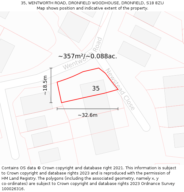 35, WENTWORTH ROAD, DRONFIELD WOODHOUSE, DRONFIELD, S18 8ZU: Plot and title map