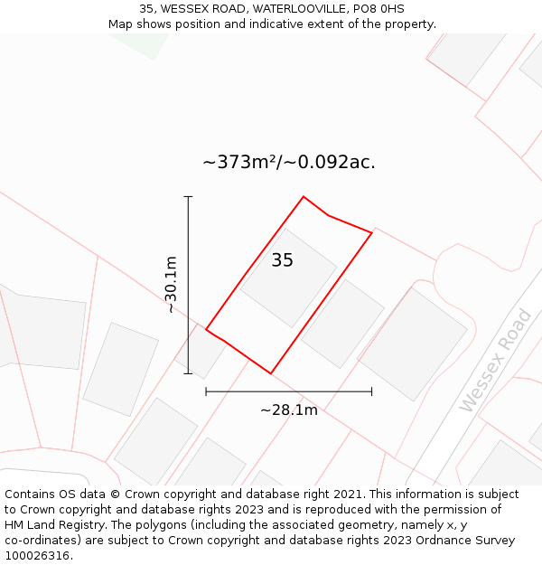 35, WESSEX ROAD, WATERLOOVILLE, PO8 0HS: Plot and title map