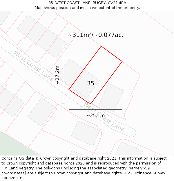 35, WEST COAST LANE, RUGBY, CV21 4PA: Plot and title map