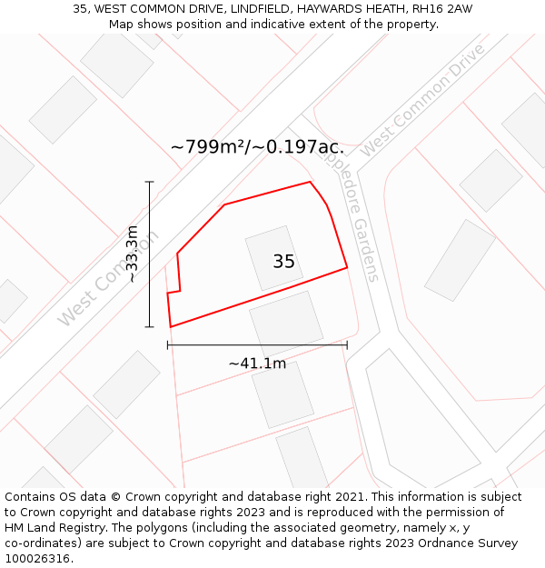 35, WEST COMMON DRIVE, LINDFIELD, HAYWARDS HEATH, RH16 2AW: Plot and title map