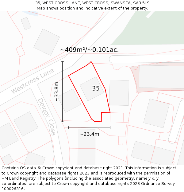 35, WEST CROSS LANE, WEST CROSS, SWANSEA, SA3 5LS: Plot and title map