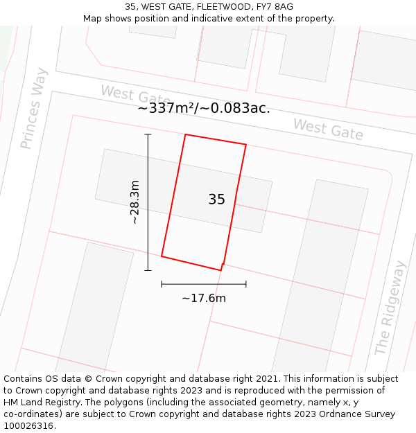 35, WEST GATE, FLEETWOOD, FY7 8AG: Plot and title map