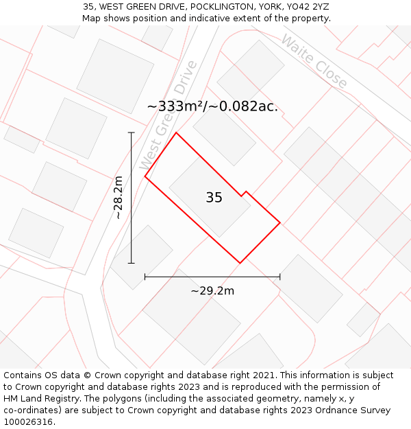 35, WEST GREEN DRIVE, POCKLINGTON, YORK, YO42 2YZ: Plot and title map