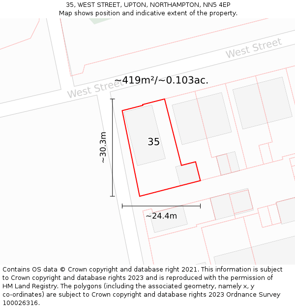 35, WEST STREET, UPTON, NORTHAMPTON, NN5 4EP: Plot and title map