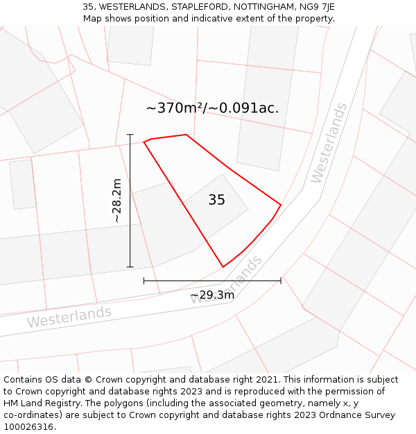 35, WESTERLANDS, STAPLEFORD, NOTTINGHAM, NG9 7JE: Plot and title map