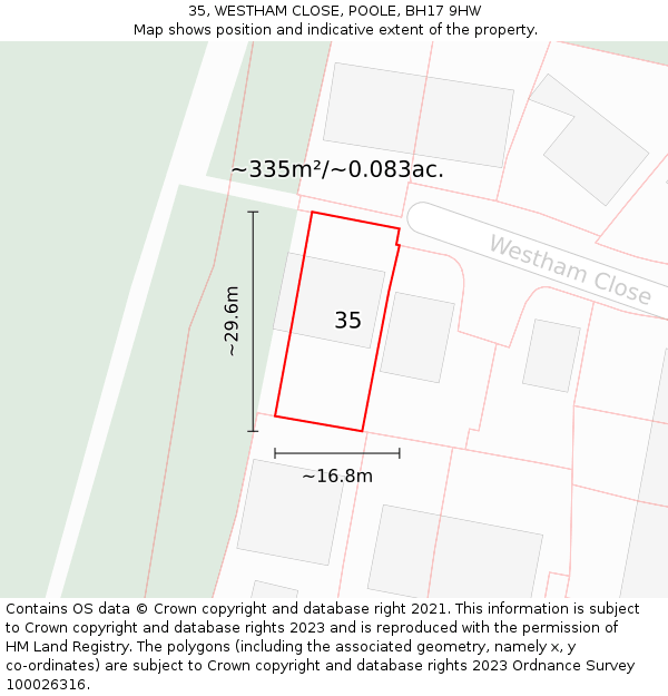 35, WESTHAM CLOSE, POOLE, BH17 9HW: Plot and title map