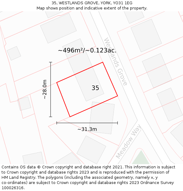 35, WESTLANDS GROVE, YORK, YO31 1EG: Plot and title map