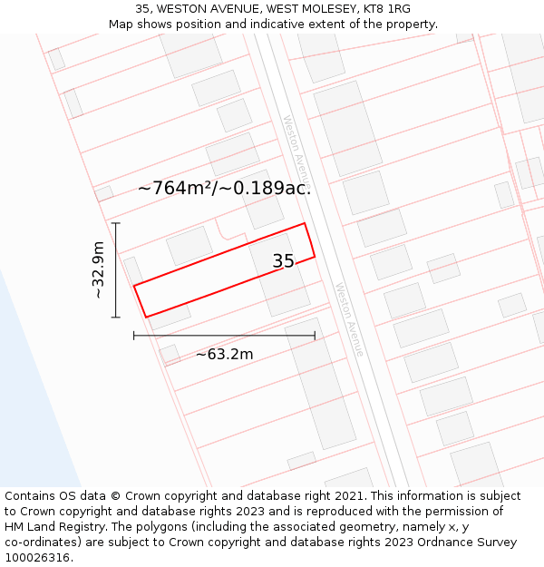 35, WESTON AVENUE, WEST MOLESEY, KT8 1RG: Plot and title map