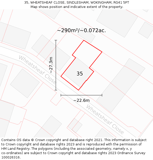 35, WHEATSHEAF CLOSE, SINDLESHAM, WOKINGHAM, RG41 5PT: Plot and title map