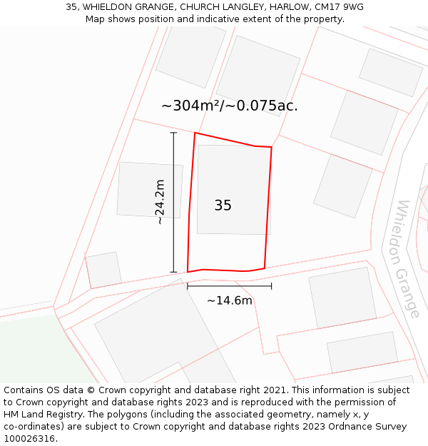 35, WHIELDON GRANGE, CHURCH LANGLEY, HARLOW, CM17 9WG: Plot and title map