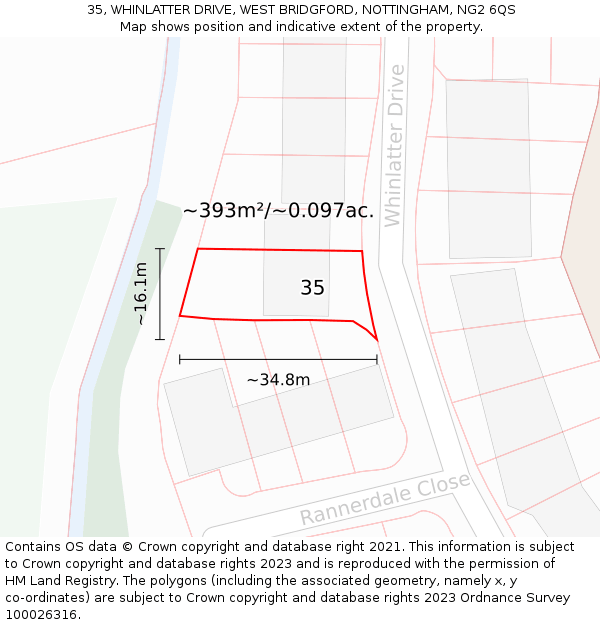 35, WHINLATTER DRIVE, WEST BRIDGFORD, NOTTINGHAM, NG2 6QS: Plot and title map