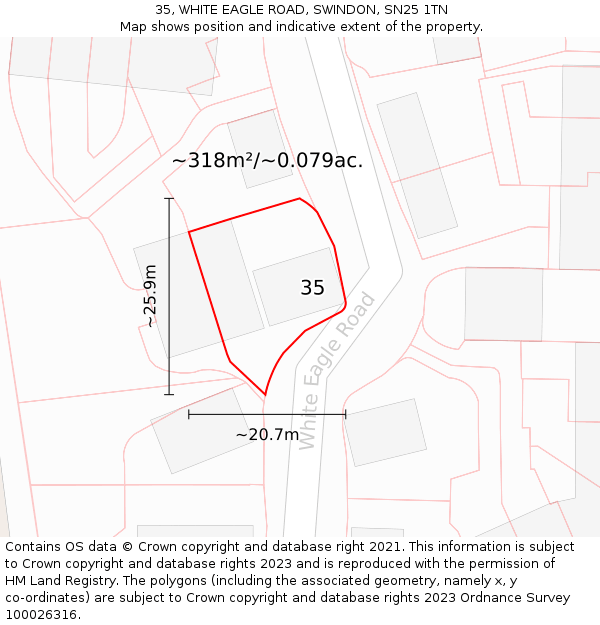 35, WHITE EAGLE ROAD, SWINDON, SN25 1TN: Plot and title map