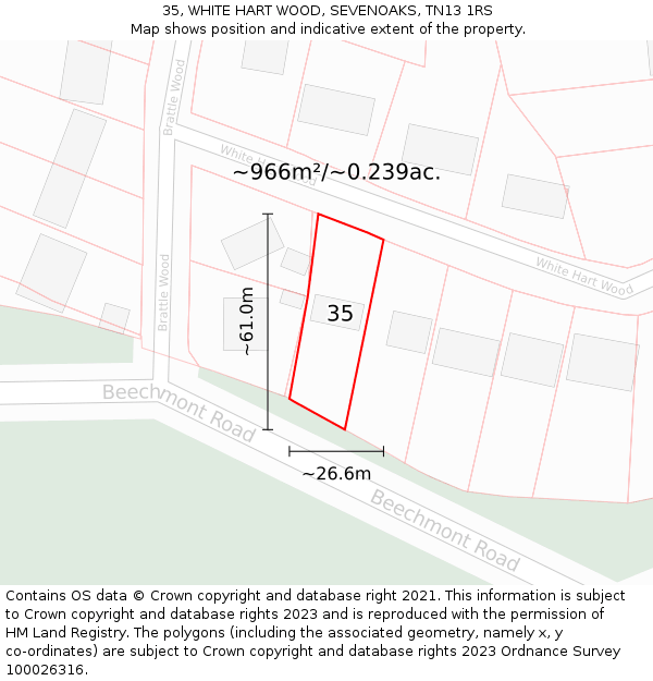 35, WHITE HART WOOD, SEVENOAKS, TN13 1RS: Plot and title map