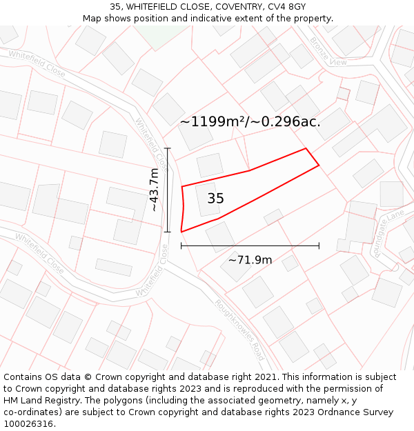 35, WHITEFIELD CLOSE, COVENTRY, CV4 8GY: Plot and title map
