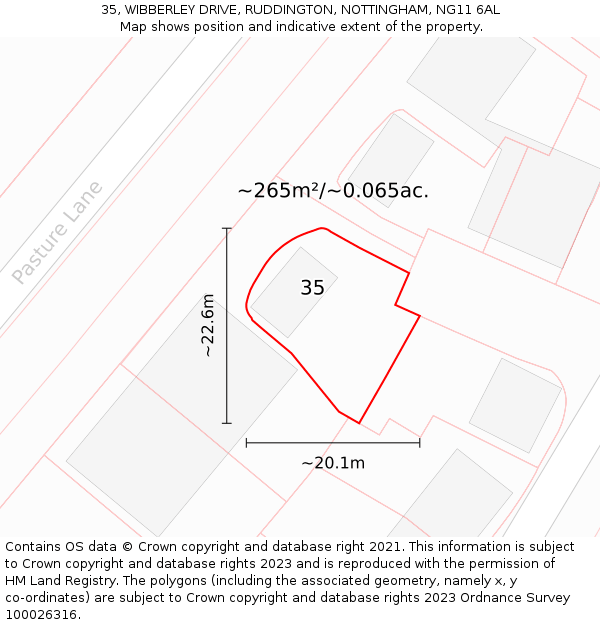 35, WIBBERLEY DRIVE, RUDDINGTON, NOTTINGHAM, NG11 6AL: Plot and title map