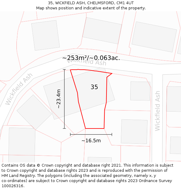 35, WICKFIELD ASH, CHELMSFORD, CM1 4UT: Plot and title map