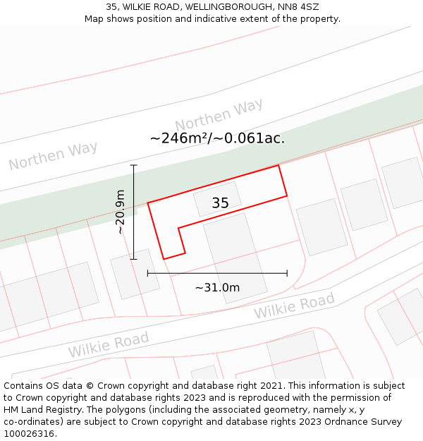 35, WILKIE ROAD, WELLINGBOROUGH, NN8 4SZ: Plot and title map