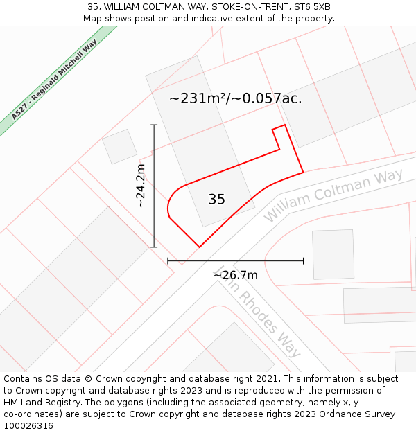 35, WILLIAM COLTMAN WAY, STOKE-ON-TRENT, ST6 5XB: Plot and title map