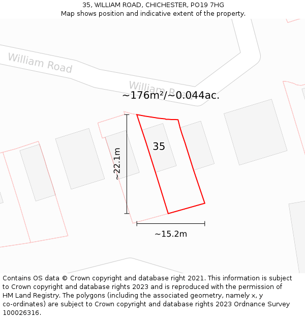 35, WILLIAM ROAD, CHICHESTER, PO19 7HG: Plot and title map