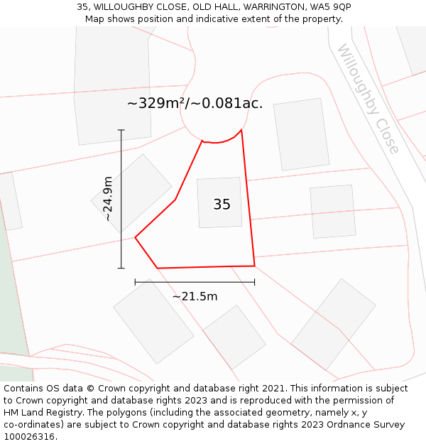 35, WILLOUGHBY CLOSE, OLD HALL, WARRINGTON, WA5 9QP: Plot and title map