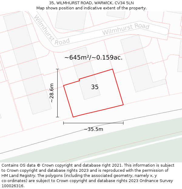 35, WILMHURST ROAD, WARWICK, CV34 5LN: Plot and title map