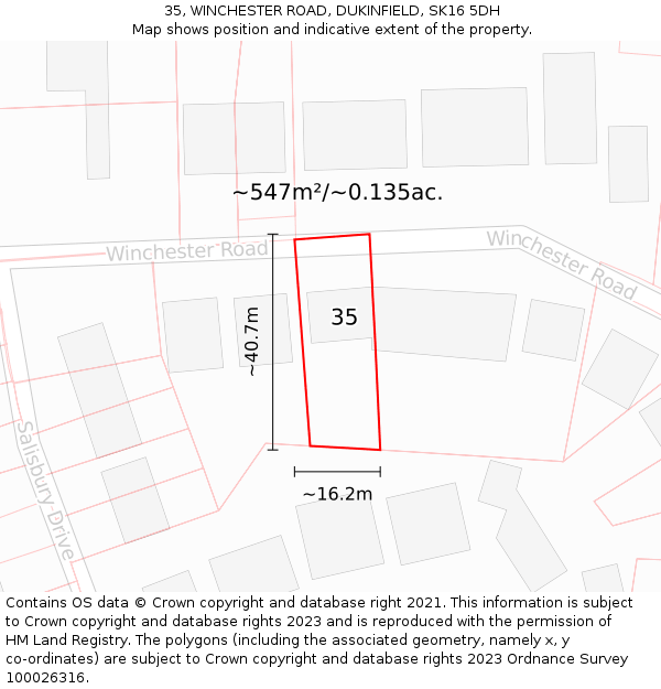 35, WINCHESTER ROAD, DUKINFIELD, SK16 5DH: Plot and title map