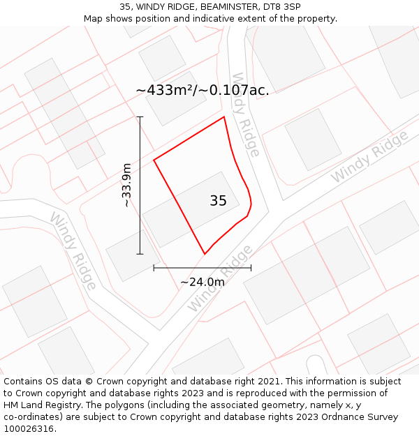 35, WINDY RIDGE, BEAMINSTER, DT8 3SP: Plot and title map