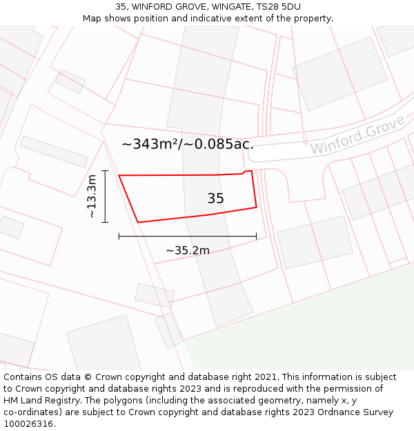 35, WINFORD GROVE, WINGATE, TS28 5DU: Plot and title map