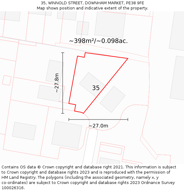 35, WINNOLD STREET, DOWNHAM MARKET, PE38 9FE: Plot and title map