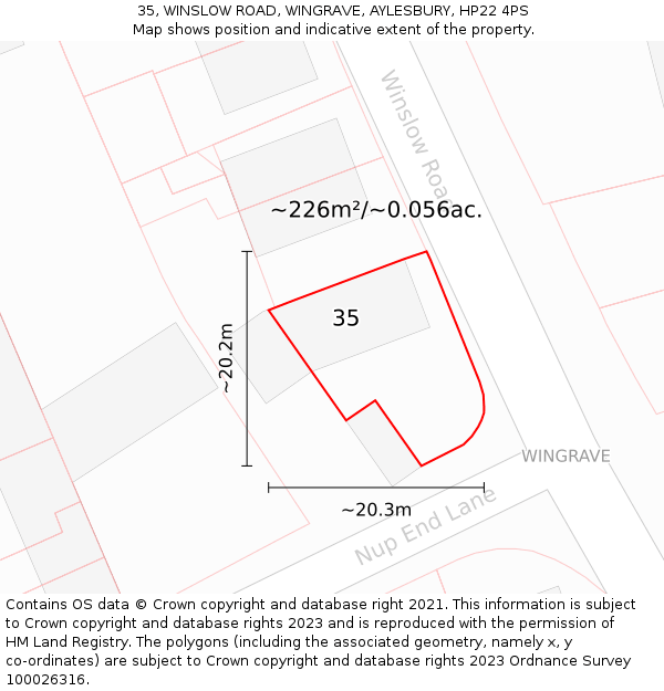 35, WINSLOW ROAD, WINGRAVE, AYLESBURY, HP22 4PS: Plot and title map