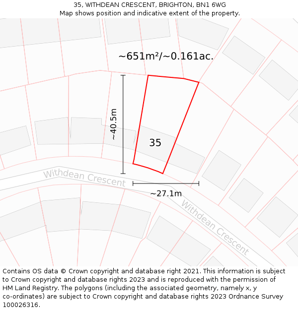 35, WITHDEAN CRESCENT, BRIGHTON, BN1 6WG: Plot and title map