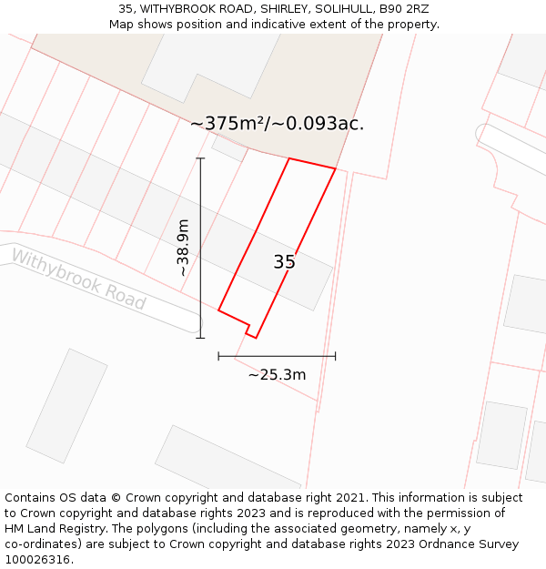 35, WITHYBROOK ROAD, SHIRLEY, SOLIHULL, B90 2RZ: Plot and title map