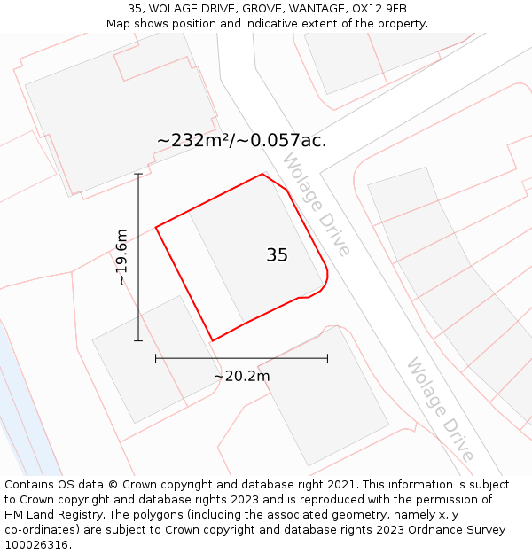 35, WOLAGE DRIVE, GROVE, WANTAGE, OX12 9FB: Plot and title map