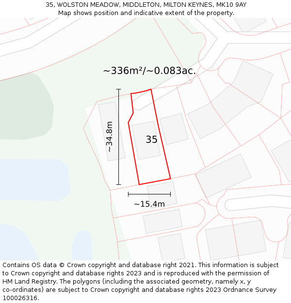 35, WOLSTON MEADOW, MIDDLETON, MILTON KEYNES, MK10 9AY: Plot and title map