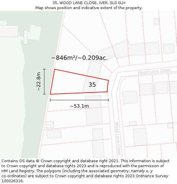 35, WOOD LANE CLOSE, IVER, SL0 0LH: Plot and title map