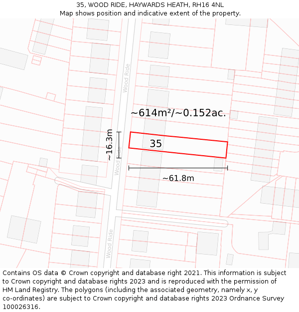 35, WOOD RIDE, HAYWARDS HEATH, RH16 4NL: Plot and title map