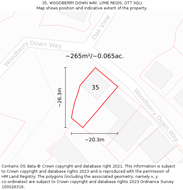 35, WOODBERRY DOWN WAY, LYME REGIS, DT7 3QU: Plot and title map