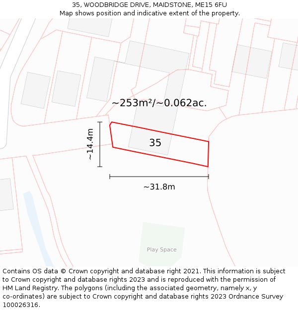 35, WOODBRIDGE DRIVE, MAIDSTONE, ME15 6FU: Plot and title map