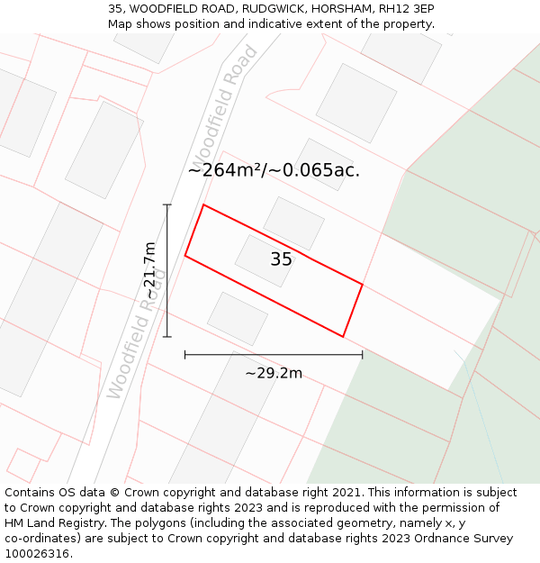 35, WOODFIELD ROAD, RUDGWICK, HORSHAM, RH12 3EP: Plot and title map