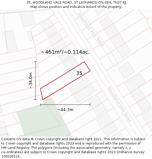 35, WOODLAND VALE ROAD, ST LEONARDS-ON-SEA, TN37 6JJ: Plot and title map