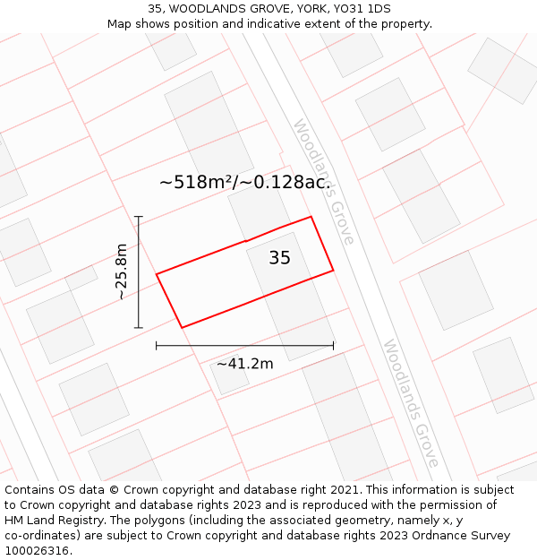 35, WOODLANDS GROVE, YORK, YO31 1DS: Plot and title map