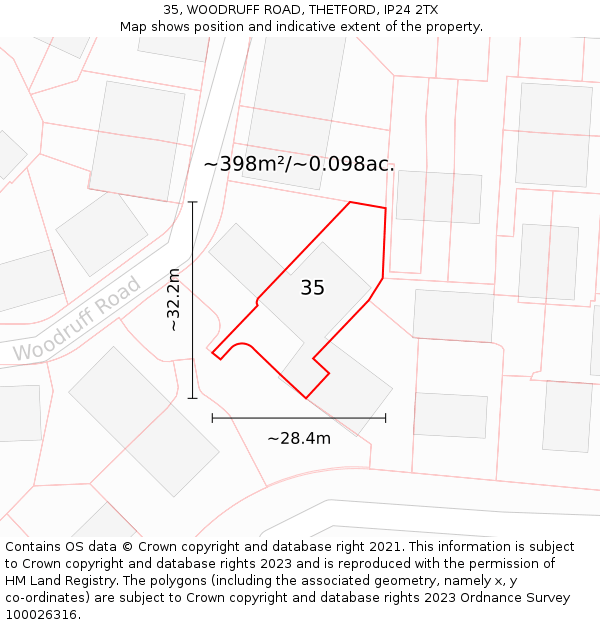 35, WOODRUFF ROAD, THETFORD, IP24 2TX: Plot and title map