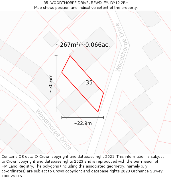 35, WOODTHORPE DRIVE, BEWDLEY, DY12 2RH: Plot and title map