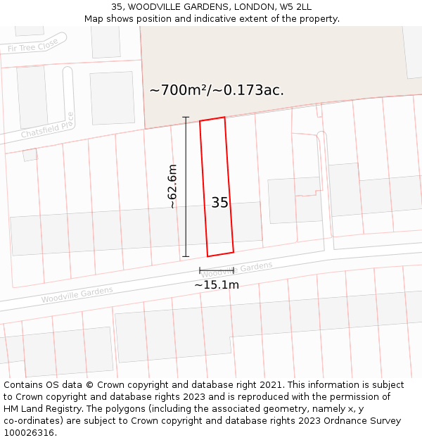 35, WOODVILLE GARDENS, LONDON, W5 2LL: Plot and title map