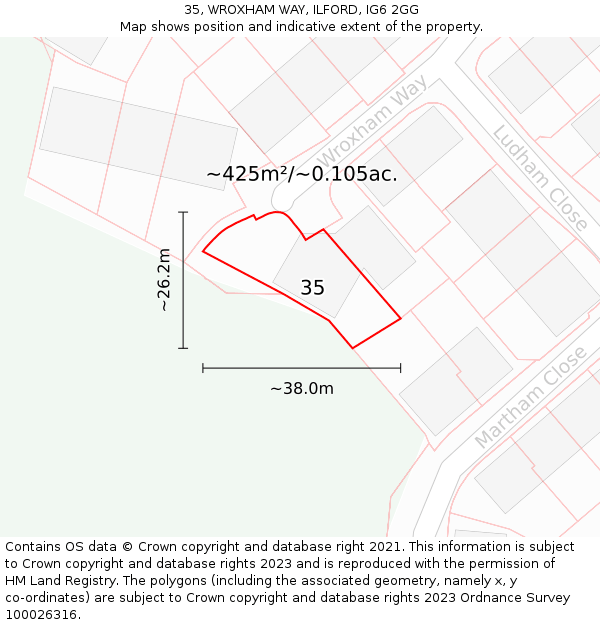 35, WROXHAM WAY, ILFORD, IG6 2GG: Plot and title map