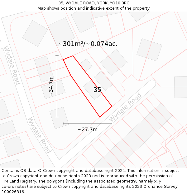 35, WYDALE ROAD, YORK, YO10 3PG: Plot and title map