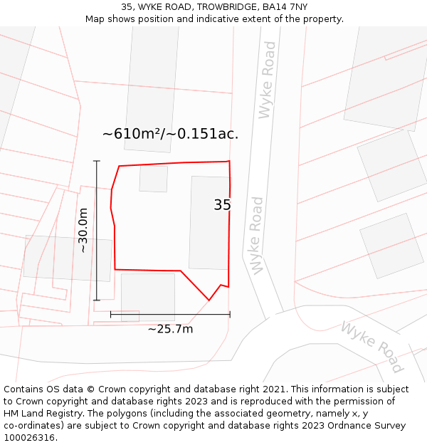 35, WYKE ROAD, TROWBRIDGE, BA14 7NY: Plot and title map