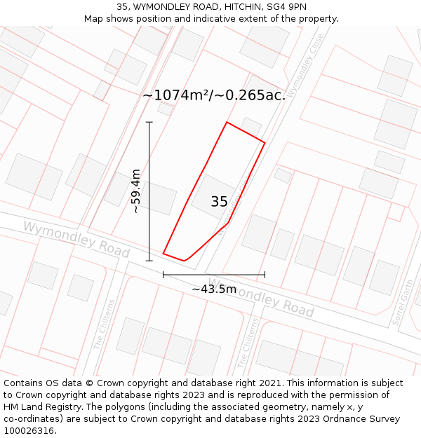 35, WYMONDLEY ROAD, HITCHIN, SG4 9PN: Plot and title map