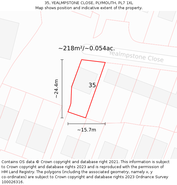 35, YEALMPSTONE CLOSE, PLYMOUTH, PL7 1XL: Plot and title map